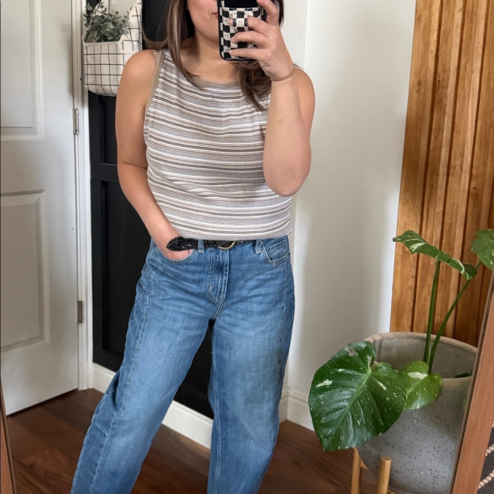 Vintage Striped Knit Tank Top in Neutral Tones